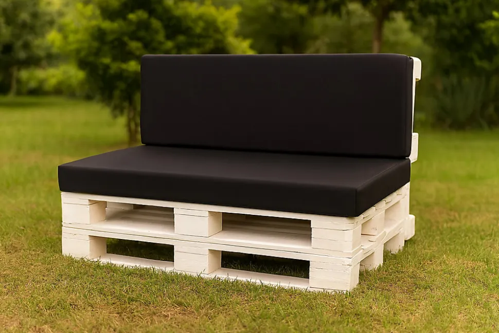 Set coussins palette 120x50 / 120x40cm Noir Coussins de jardin avec housses amovibles pour une utilisation int/ext.