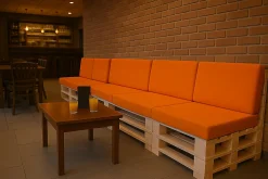 Set coussins palette 120x80 / 120x40cm Orange Coussins de jardin avec housses amovibles pour une utilisation int/ext.