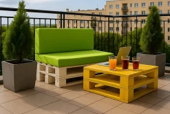 Set coussins palette 120x60 / 120x40cm Citron vert Coussins de jardin avec housses amovibles pour une utilisation int/ext.
