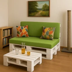 Set coussins palette 120x60 / 120x40cm Citron vert Coussins de jardin avec housses amovibles pour une utilisation int/ext.