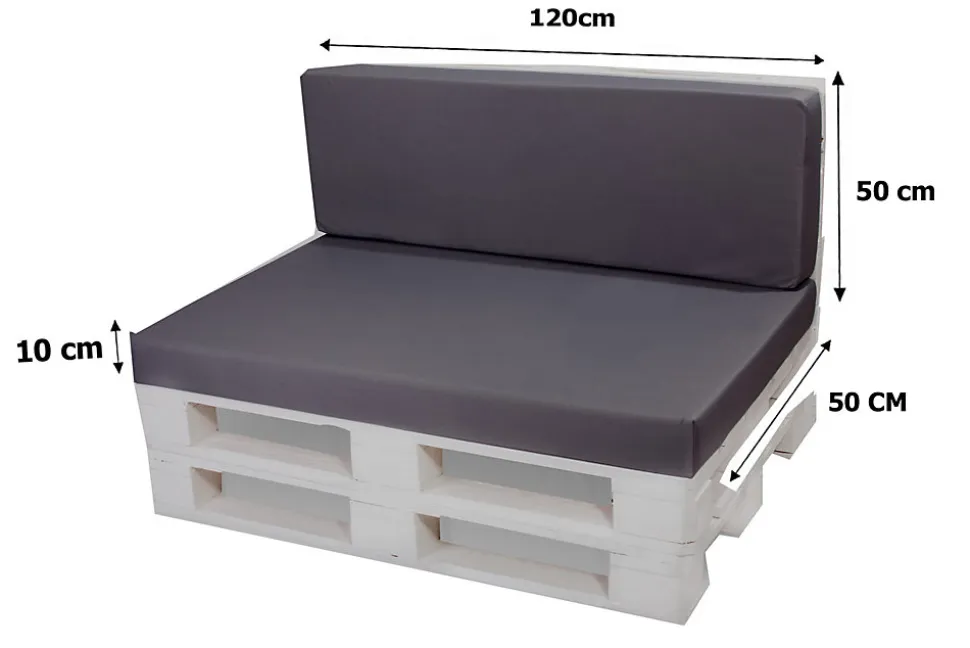 Set coussins palette 120x50 / 120x50cm Anthracite Coussins de jardin avec housses amovibles pour une utilisation int/ext.