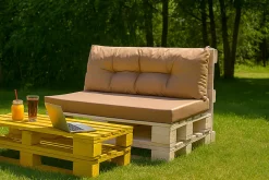 Set coussins pour palettes 120x50 cm, housse d'assise amovible, coussins de dossier matelassés 120x50 cm Beige coussins palettes