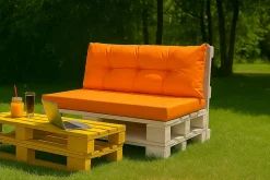 Set coussins pour palettes 120x60 cm, housse d'assise amovible, coussins de dossier matelassés 120x50 cm Orange coussins palettes