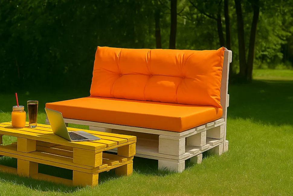 Set coussins pour palettes 120x60 cm, housse d'assise amovible, coussins de dossier matelassés 120x50 cm Orange coussins palettes