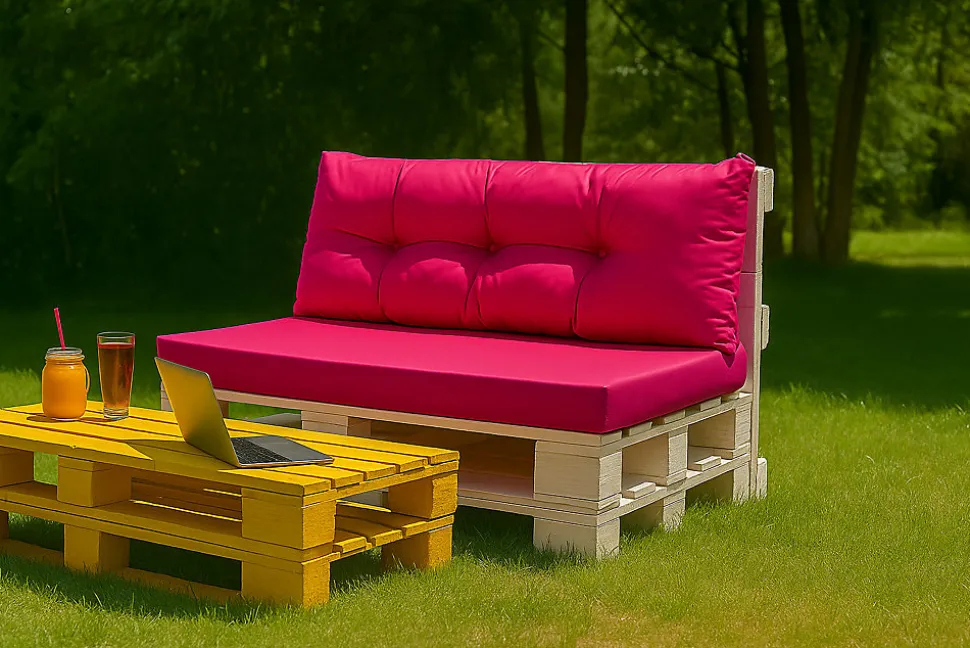 Set coussins pour palettes 120x60 cm, housse d'assise amovible, coussins de dossier matelassés 120x50 cm Rose coussins palettes