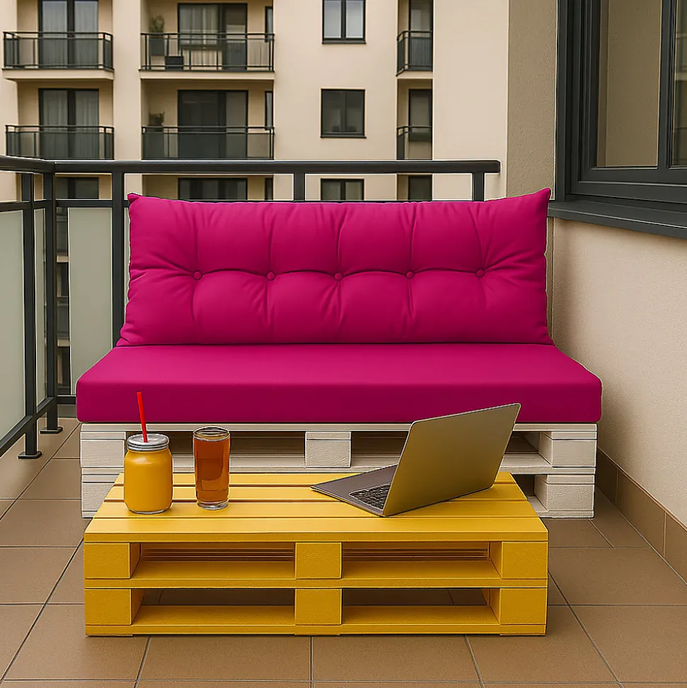 Set coussins pour palettes 120x60 cm, housse d'assise amovible, coussins de dossier matelassés 120x50 cm Rose coussins palettes