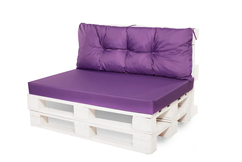 Set coussins pour palettes 120x60 cm, housse d'assise amovible, coussins de dossier matelassés 120x40 cm Violet coussins palettes
