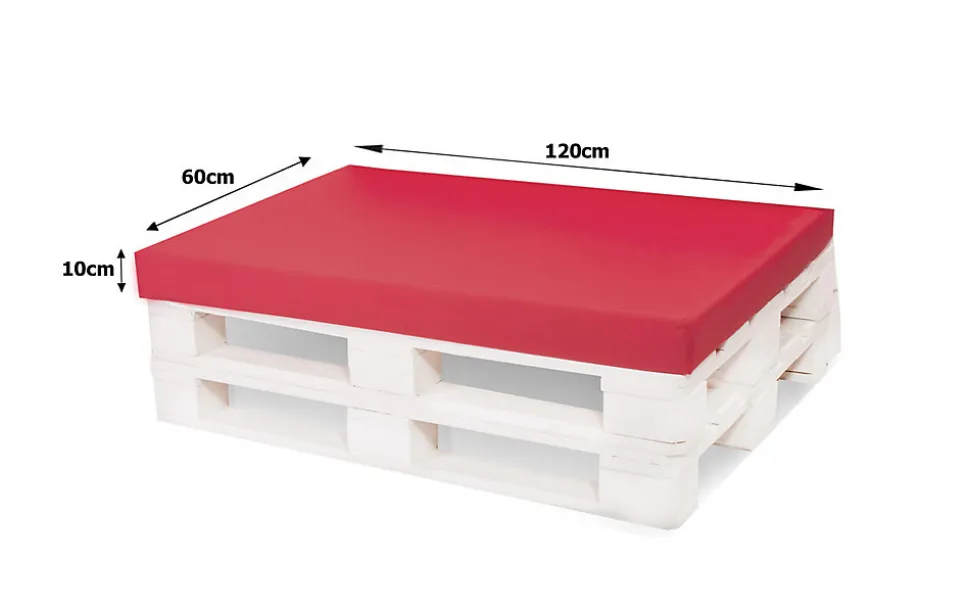 Set coussins pour palettes 120x60 cm, housse d'assise amovible, coussins de dossier matelassés 120x40 cm Rouge coussins palettes
