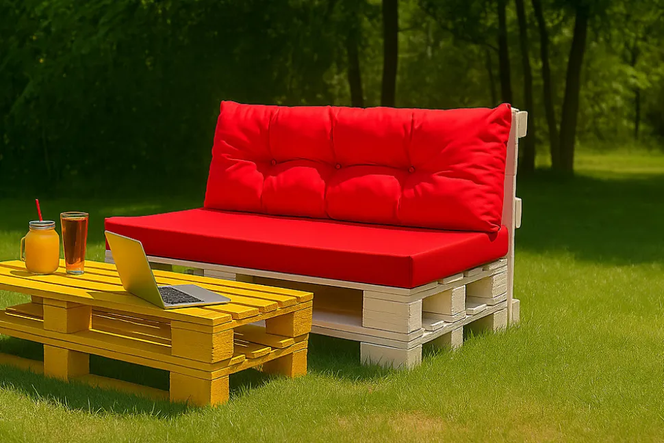 Set coussins pour palettes 120x60 cm, housse d'assise amovible, coussins de dossier matelassés 120x40 cm Rouge coussins palettes
