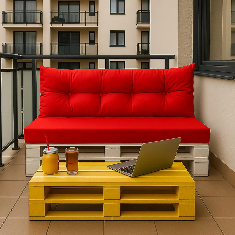 Set coussins pour palettes 120x60 cm, housse d'assise amovible, coussins de dossier matelassés 120x40 cm Rouge coussins palettes