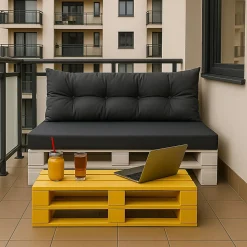 Set coussins pour palettes 120x50 cm, housse d'assise amovible, coussins de dossier matelassés 120x40 cm Anthracite coussins