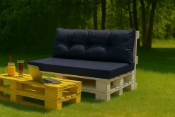 Set coussins pour palettes 120x50 cm, housse d'assise amovible, coussins de dossier matelassés 120x50 cm Bleu coussins palettes