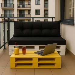 Set coussins pour palettes 120x50 cm, housse d'assise amovible, coussins de dossier matelassés 120x40 cm Noir coussins palettes
