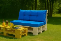 Set coussins pour palettes 120x60 cm, housse d'assise amovible, coussins de dossier matelassés 120x40 cm Bleu coussins palettes