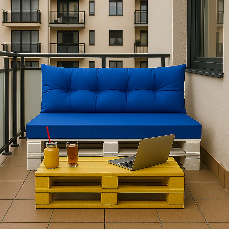 Set coussins pour palettes 120x60 cm, housse d'assise amovible, coussins de dossier matelassés 120x40 cm Bleu coussins palettes