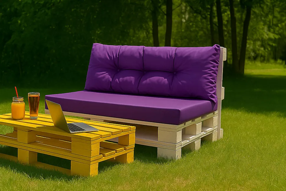 Set coussins pour palettes 120x50 cm, housse d'assise amovible, coussins de dossier matelassés 120x50 cm Violet coussins palettes