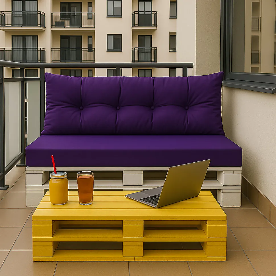 Set coussins pour palettes 120x50 cm, housse d'assise amovible, coussins de dossier matelassés 120x50 cm Violet coussins palettes