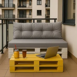 Set coussins pour palettes 120x50 cm, housse d'assise amovible, coussins de dossier matelassés 120x50 cm Gris coussins palettes