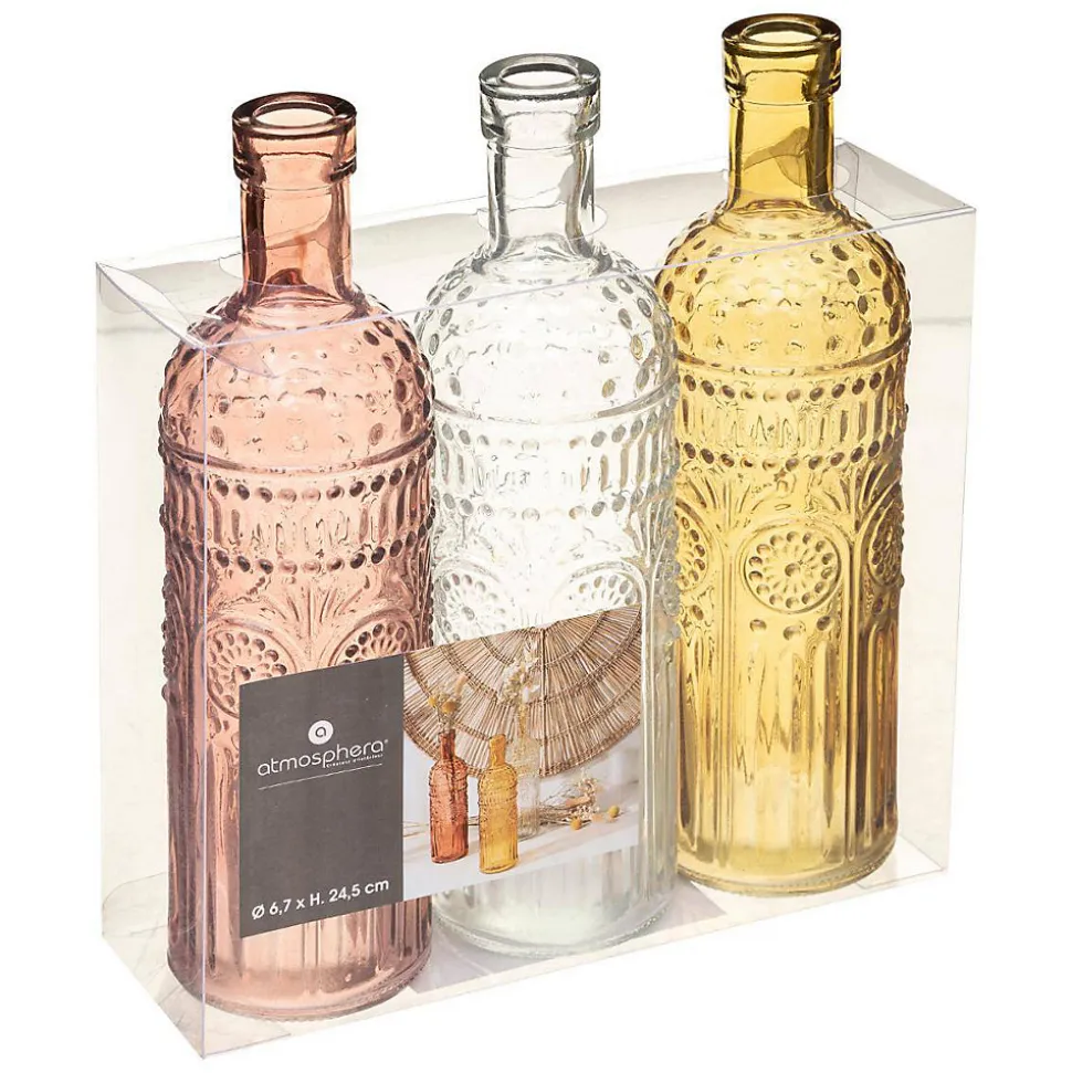 Set de 3 bouteilles Folk - verre - Bleu- Atmosphera