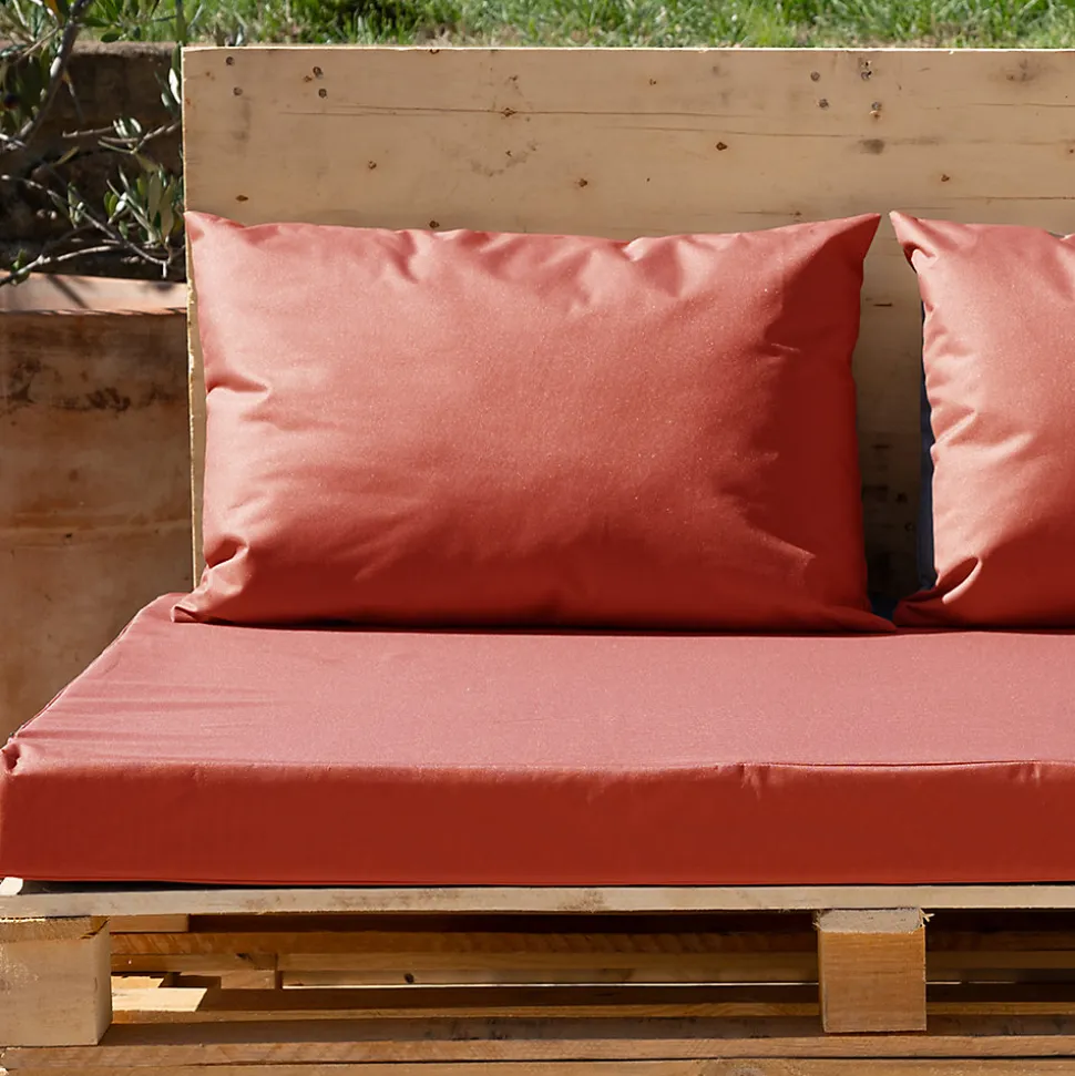 Set de 3 coussins palette extérieur imperméable et déhoussable MINORQUE (120x80 cm - Terracotta)