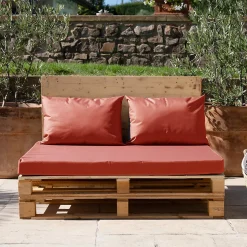 Set de 3 coussins palette extérieur imperméable et déhoussable MINORQUE (120x80 cm - Terracotta)