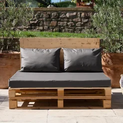 Set de 3 coussins palette extérieur imperméable et déhoussable MINORQUE (120x80 cm - Gris anthracite)