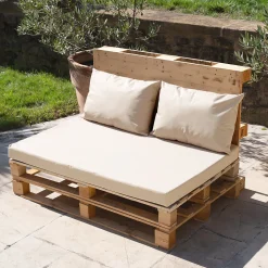 Set de 3 coussins palette extérieur imperméable et déhoussable MINORQUE (120x80 cm - Ecru)