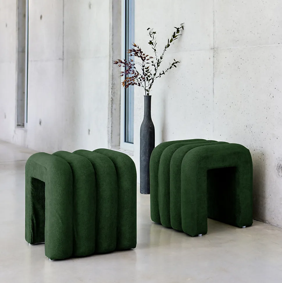 Set de 2 poufs contemporains en tissu vert foncé