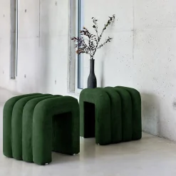 Set de 2 poufs contemporains en tissu vert foncé