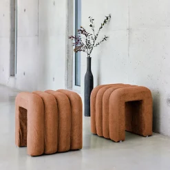 Set de 2 poufs contemporains en tissu orange
