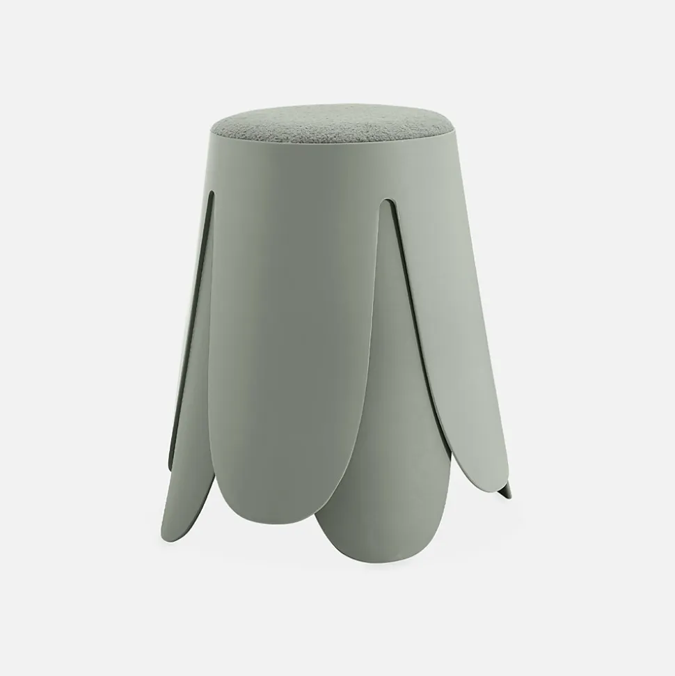 Set de 2 tabourets empilables vert céladon. bouclette texturée. NIKI. D.30 / 44 x H46cm