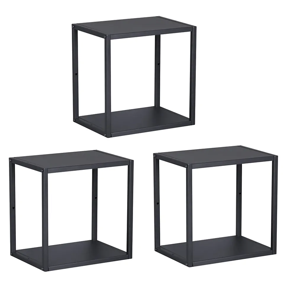 Set de 3 étagères murales Nostened acier 28 x 28 x 20 cm noir en.casa
