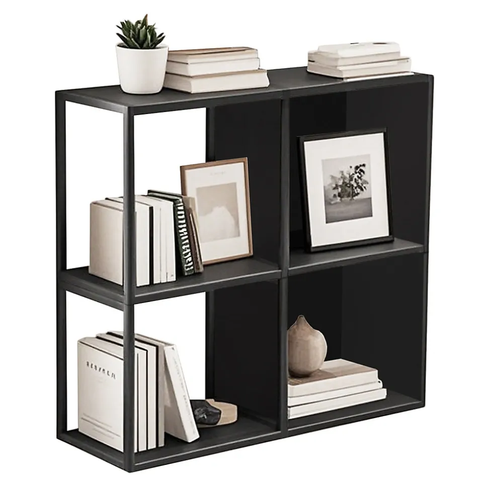 Set de 4 étagères murales Nostened avec fond et panneaux latéraux acier 28 x 28 x 20 cm noir en.casa