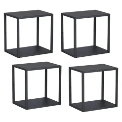 Set de 4 étagères murales Nostened avec fond et panneaux latéraux acier 28 x 28 x 20 cm noir en.casa