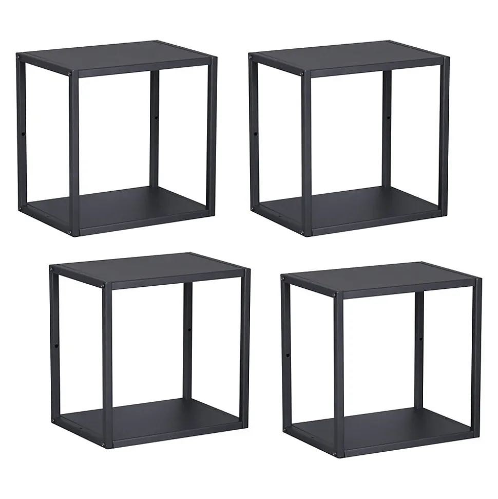 Set de 4 étagères murales Nostened avec fond et panneaux latéraux acier 28 x 28 x 20 cm noir en.casa