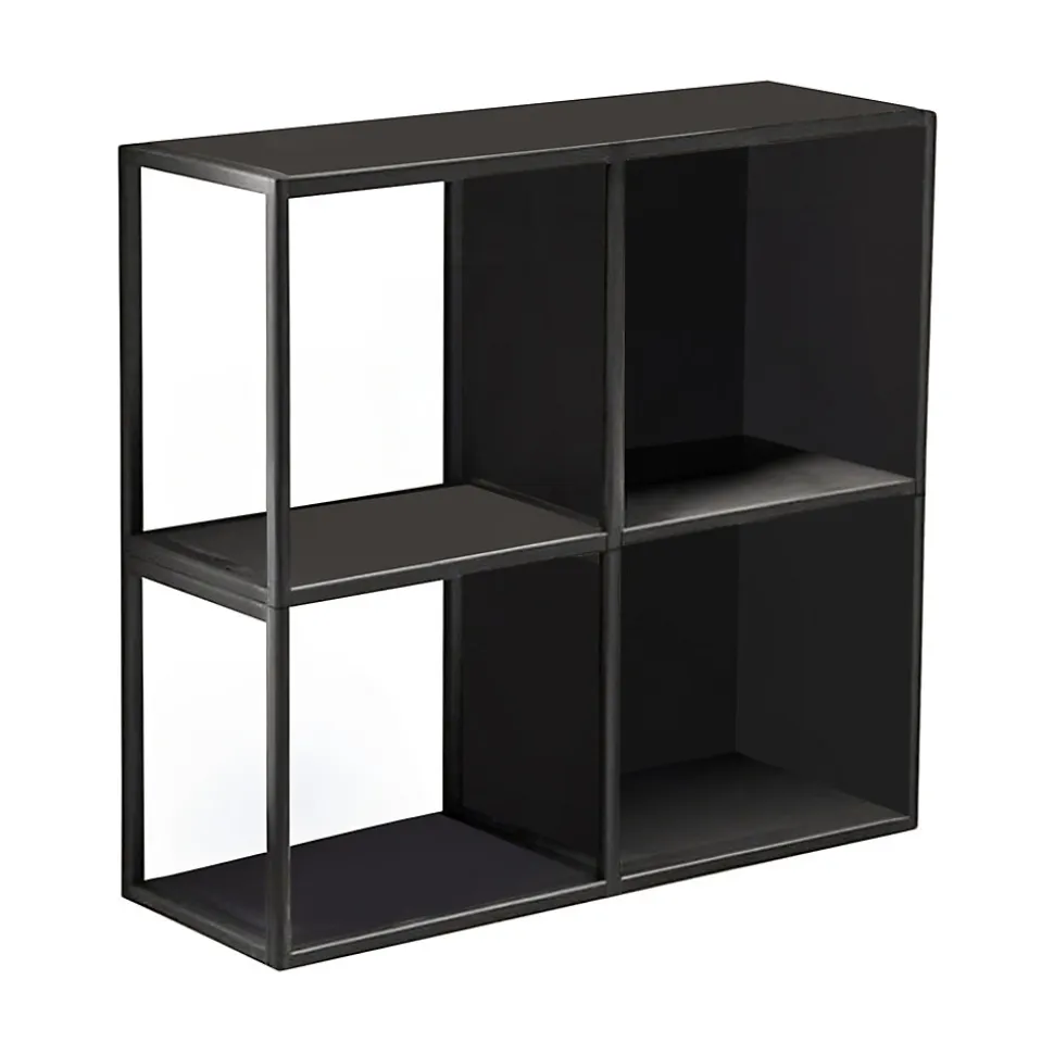 Set de 4 étagères murales Nostened avec fond et panneaux latéraux acier 28 x 28 x 20 cm noir en.casa
