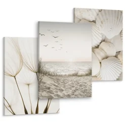 Set De Tableaux Coquilles Mer Pissenlits 90cm x 40cm - Parfait pour décorer votre salon, chambre ou bureau avec un design unique