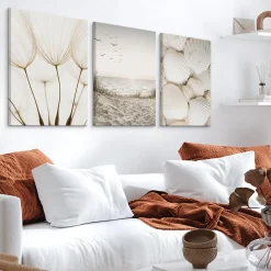 Set De Tableaux Coquilles Mer Pissenlits 90cm x 40cm - Parfait pour décorer votre salon, chambre ou bureau avec un design unique