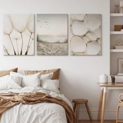 Set De Tableaux Coquilles Mer Pissenlits 90cm x 40cm - Parfait pour décorer votre salon, chambre ou bureau avec un design unique