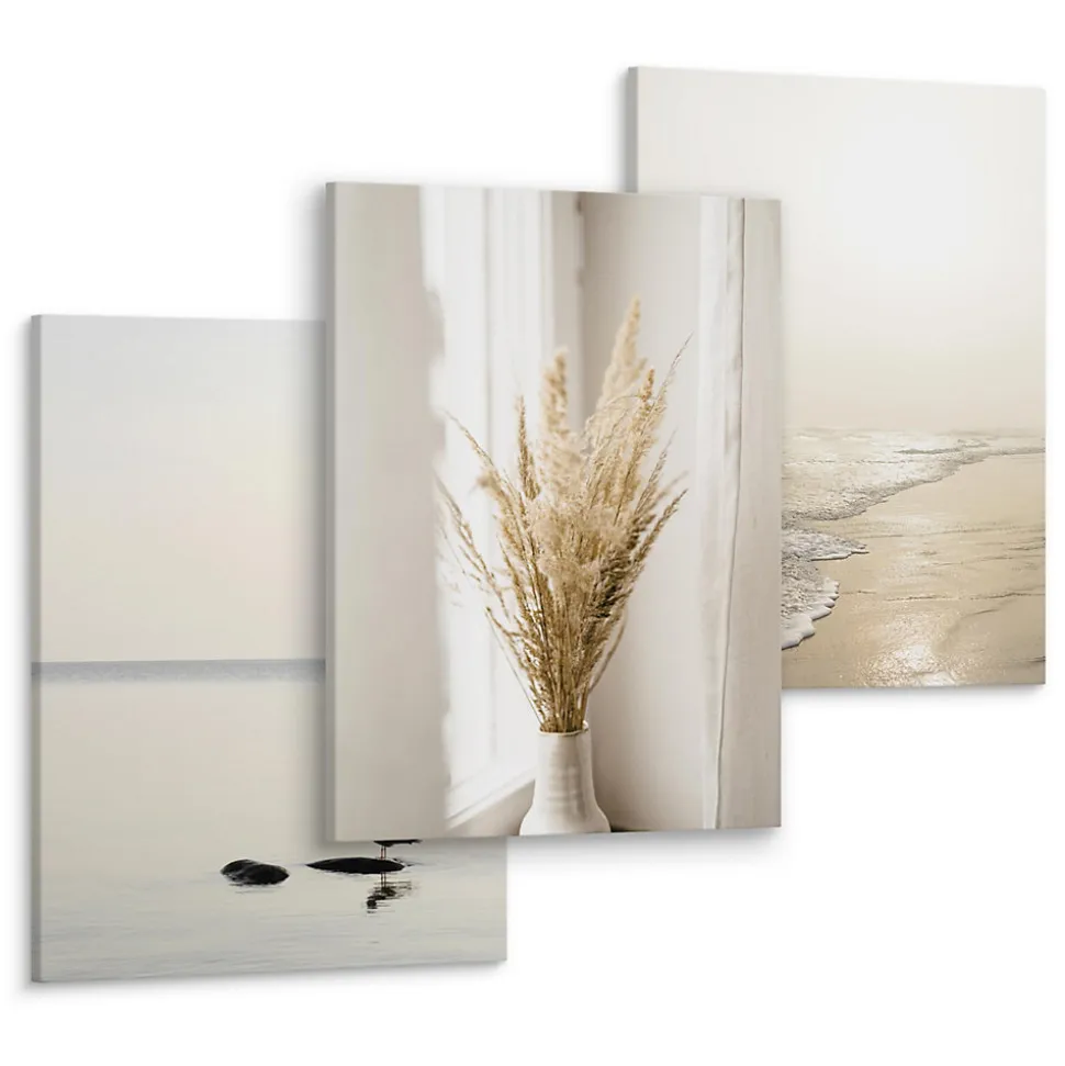 Set De Tableaux Déco Mer Plage Plantes 90cm x 40cm - Parfait pour décorer votre salon, chambre ou bureau avec un design unique et