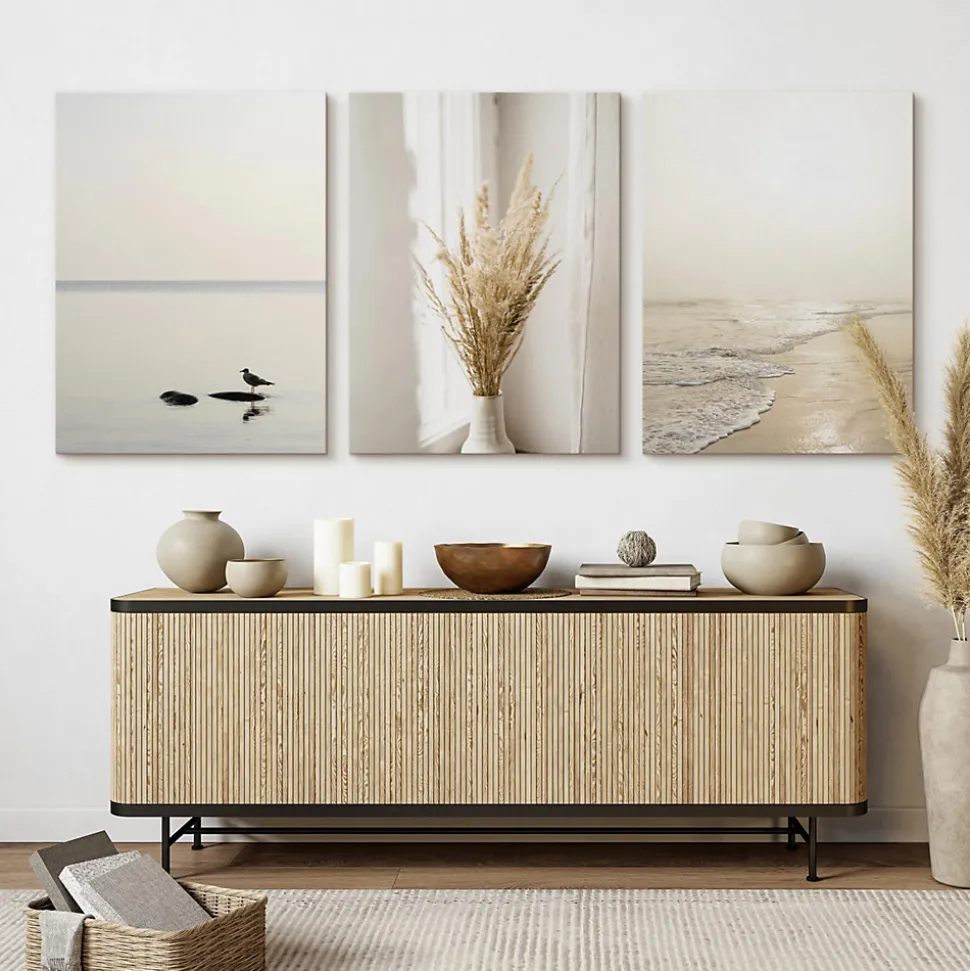 Set De Tableaux Déco Mer Plage Plantes 90cm x 40cm - Parfait pour décorer votre salon, chambre ou bureau avec un design unique et