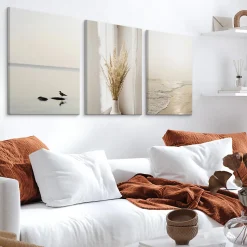 Set De Tableaux Déco Mer Plage Plantes 90cm x 40cm - Parfait pour décorer votre salon, chambre ou bureau avec un design unique et