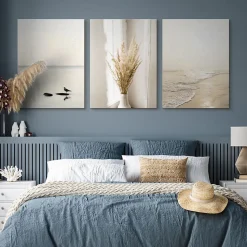 Set De Tableaux Déco Mer Plage Plantes 90cm x 40cm - Parfait pour décorer votre salon, chambre ou bureau avec un design unique et