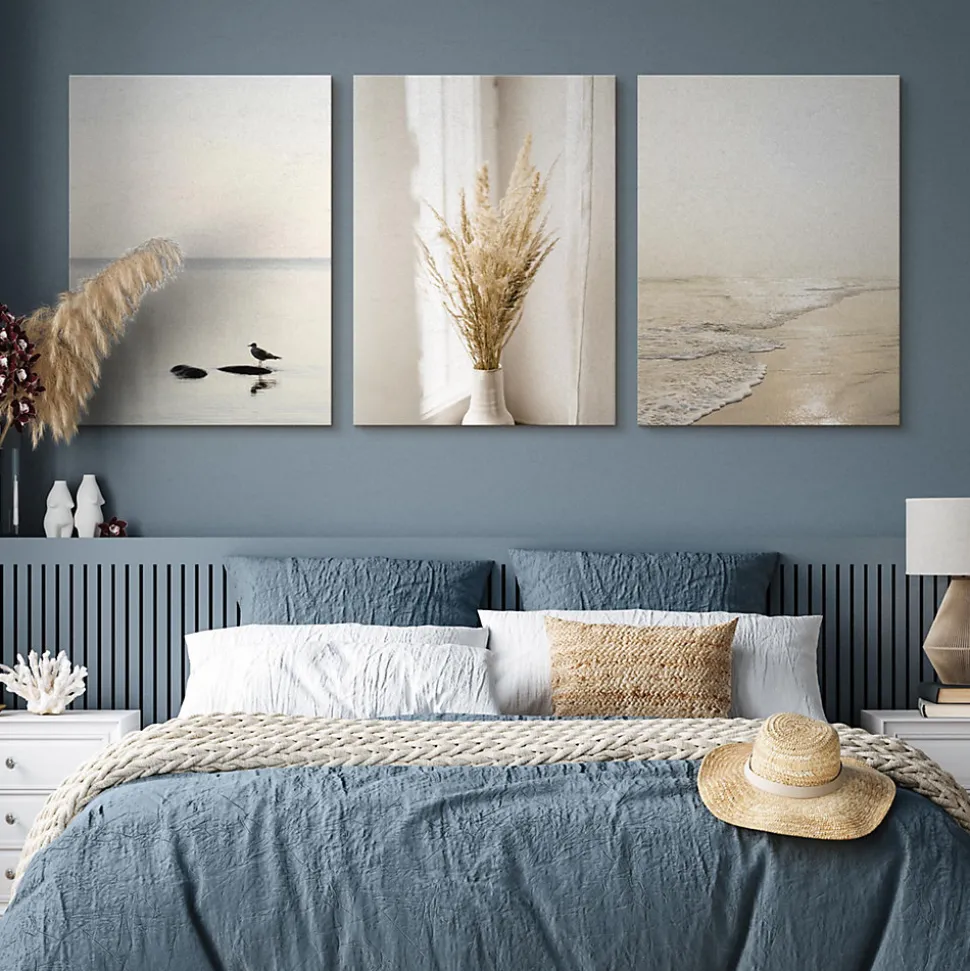 Set De Tableaux Déco Mer Plage Plantes 90cm x 40cm - Parfait pour décorer votre salon, chambre ou bureau avec un design unique et