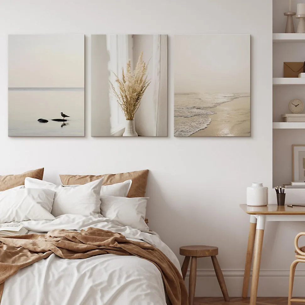 Set De Tableaux Déco Mer Plage Plantes 90cm x 40cm - Parfait pour décorer votre salon, chambre ou bureau avec un design unique et