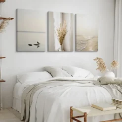 Set De Tableaux Déco Mer Plage Plantes 90cm x 40cm - Parfait pour décorer votre salon, chambre ou bureau avec un design unique et