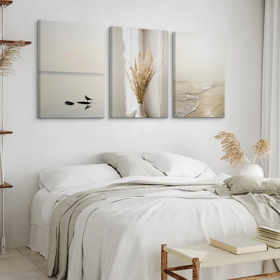 Set De Tableaux Déco Mer Plage Plantes 90cm x 40cm - Parfait pour décorer votre salon, chambre ou bureau avec un design unique et