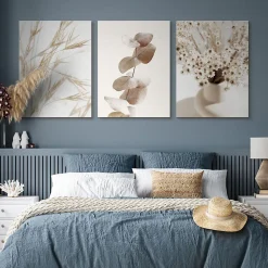 Set De Tableaux Fleurs Feuilles Nature 90cm x 40cm - Parfait pour décorer votre salon, chambre ou bureau avec un design unique et