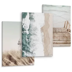 Set De Tableaux Mer Phare Plantes Nature 90cm x 40cm - Parfait pour décorer votre salon, chambre ou bureau avec un design unique
