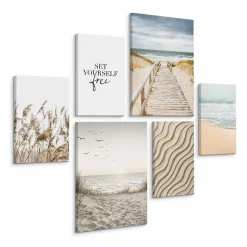 Set De Tableaux Plage Mer Plantes Nature 90cm x 80cm - Parfait pour décorer votre salon, chambre ou bureau avec un design unique